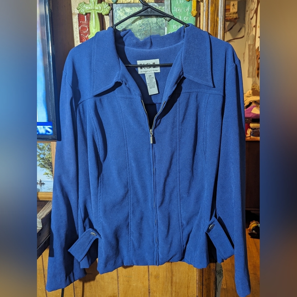 KSL (Division of Karen Stevens) Size 18W, Blue Zip Up Jacket, Gently Worn